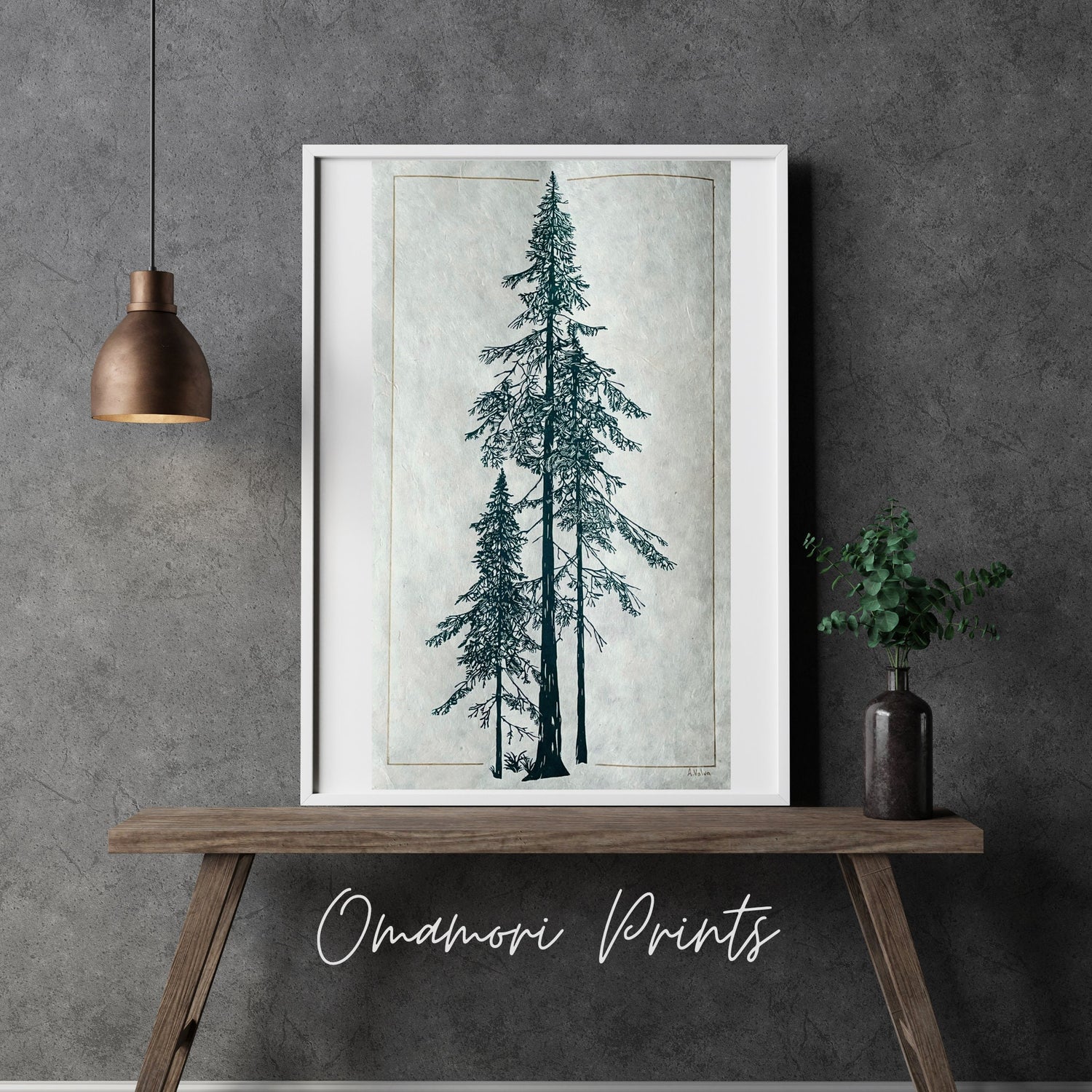Douglasie Linoldruck in grün | handgemachter Druck | besondere Geschenkidee | geschöpftes Himalaya-Papier | Natur Wald | kostenloser Versand
