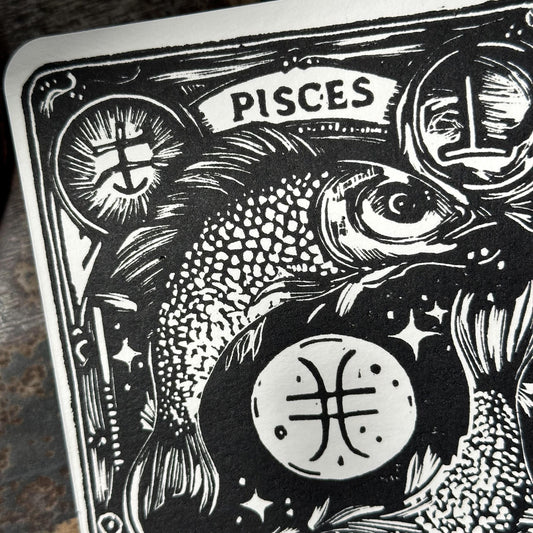 Sternzeichen Fische Linoldruck