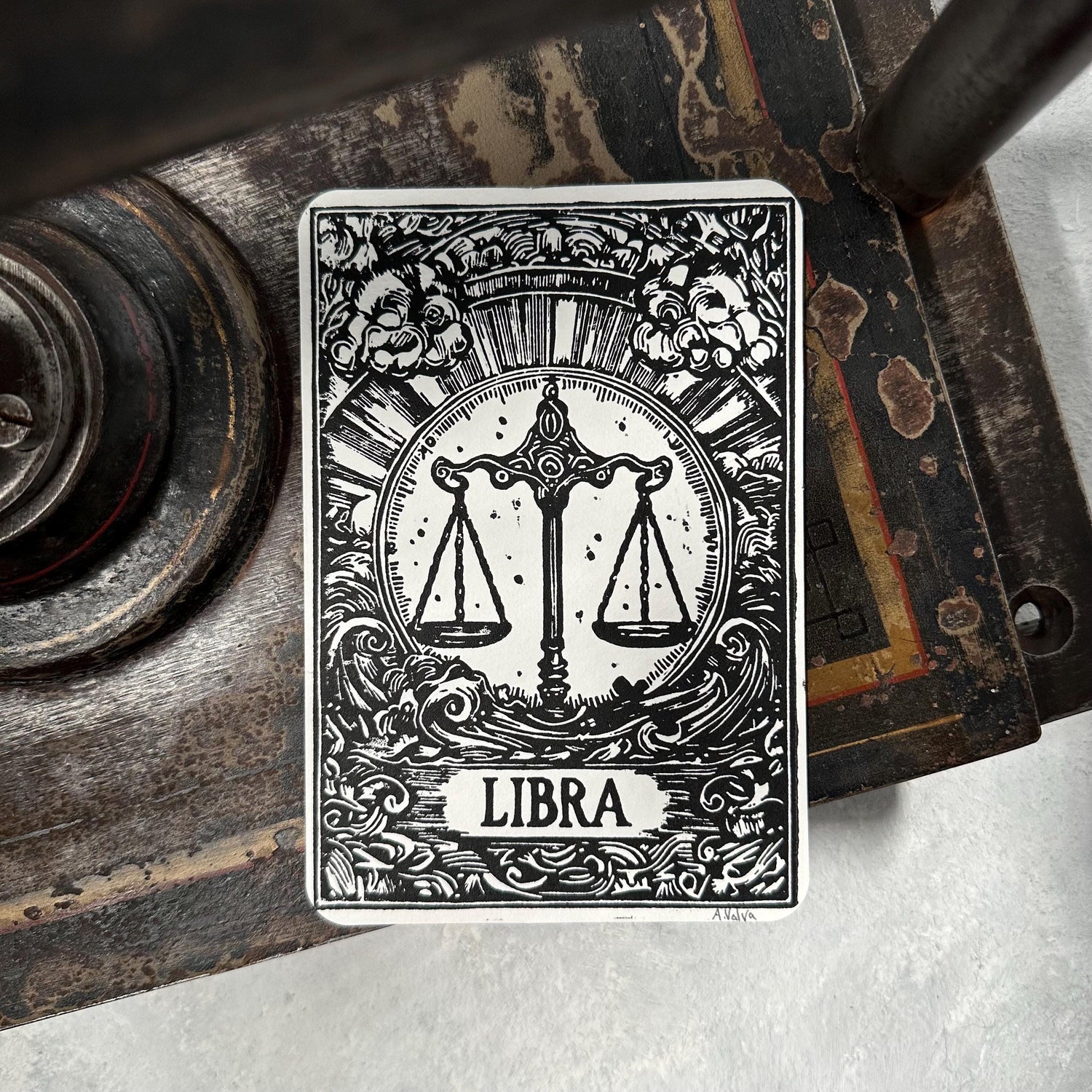 Sternzeichen Waage Linoldruck