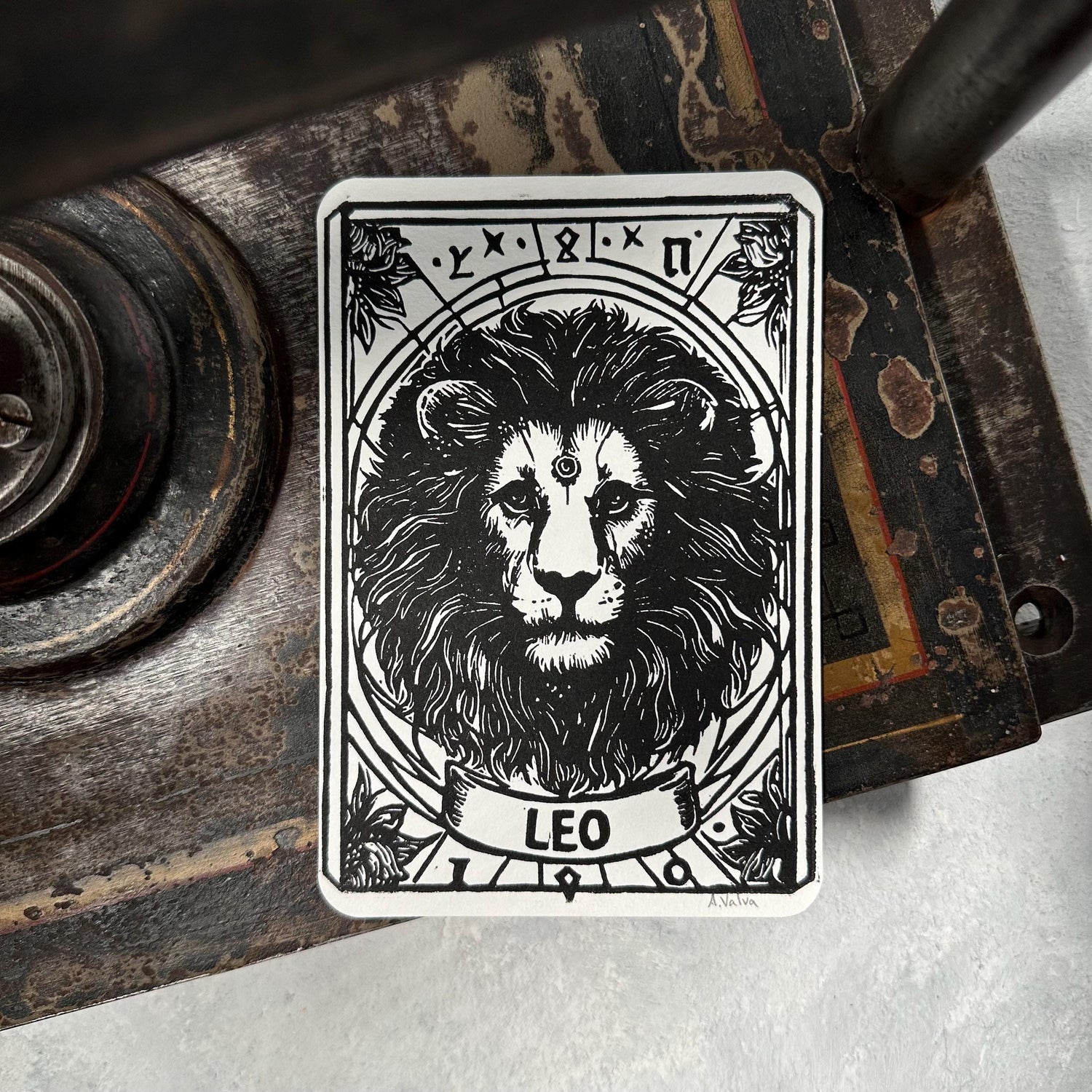 Sternzeichen Löwe Linoldruck