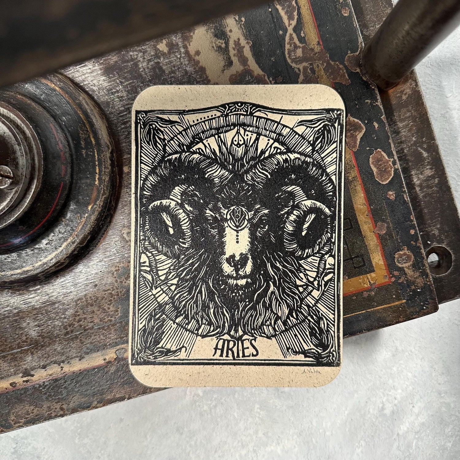 Sternzeichen Widder Linoldruck