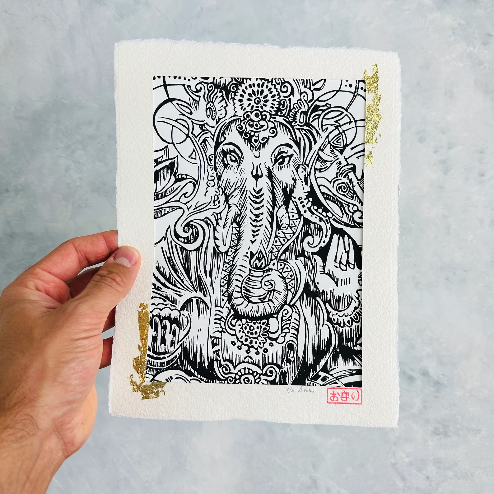 Kleiner Linoldruck Elefant