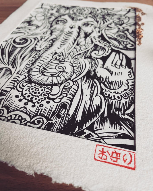 Ganesha Linoldruck