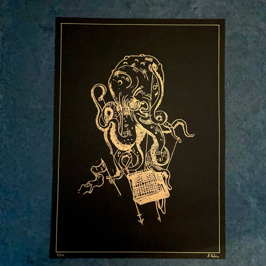Octopus Balloon Linoldruck