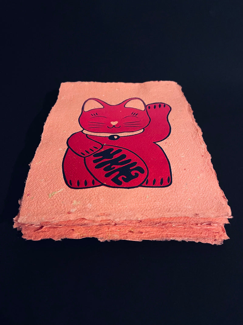 Winkekatze Linoldruck | Maneki-Neko Japan Glücksbringer | handgemachter Druck 15x21 cm | kleine Geschenkidee | weltweit kostenloser Versand