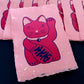 Winkekatze Linoldruck | Maneki-Neko Japan Glücksbringer | handgemachter Druck 15x21 cm | kleine Geschenkidee | weltweit kostenloser Versand