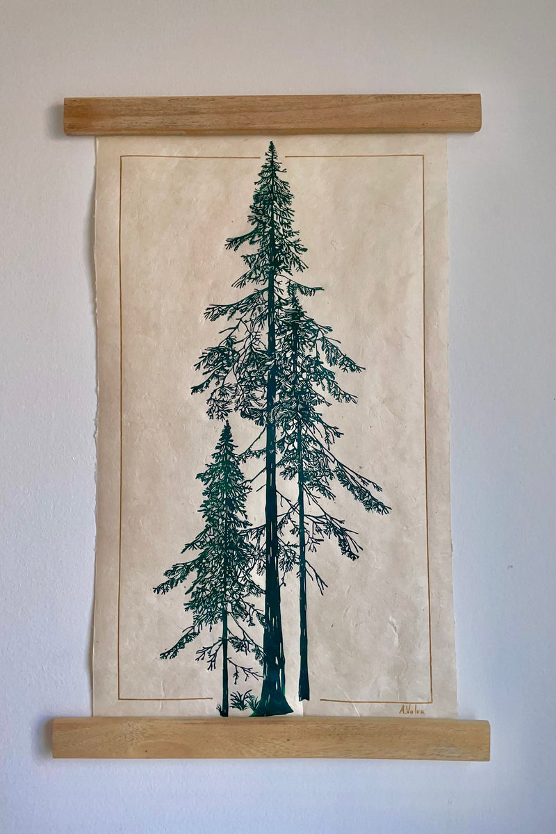 Douglasie Linoldruck in grün | handgemachter Druck | besondere Geschenkidee | geschöpftes Himalaya-Papier | Natur Wald | kostenloser Versand
