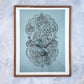 Ganesha Linoldruck | Indischer Elefantengott | Himalaya Papier blau | handgemachter Druck | weltweiter Versand | besondere Geschenkidee