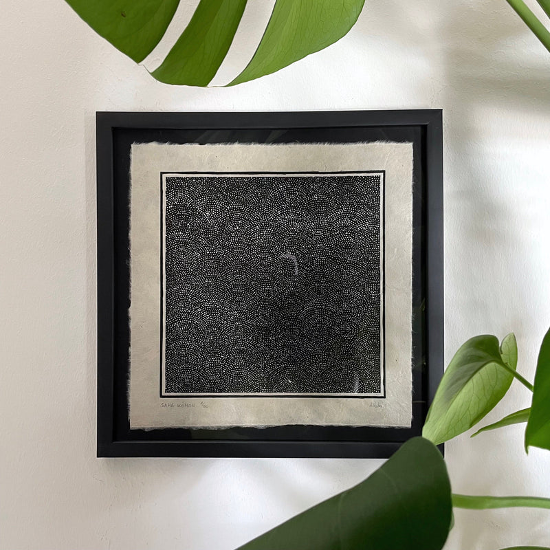 Same Komon Linoldruck | japanisches Haifisch Muster 21x21 cm | geschöpftes Himalaya Papier | besondere Geschenkidee | kostenloser Versand