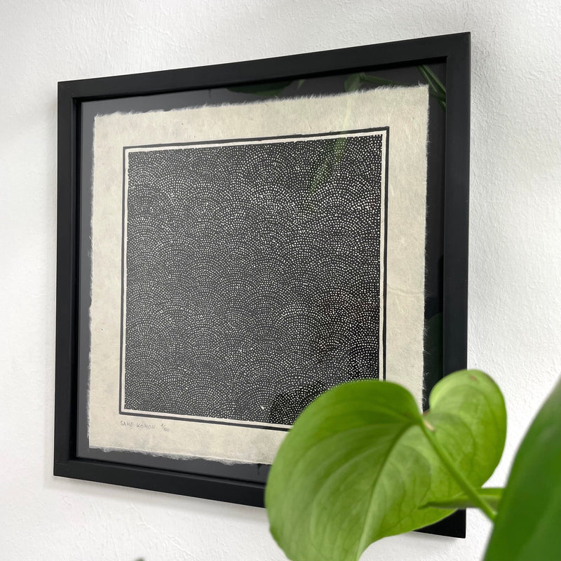 Same Komon Linoldruck | japanisches Haifisch Muster 21x21 cm | geschöpftes Himalaya Papier | besondere Geschenkidee | kostenloser Versand