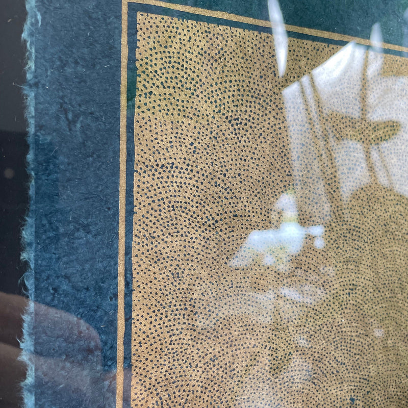 Same Komon Linoldruck in Gold | japanisches Haifisch Muster 21x21 cm | blaues Himalaya Papier | besondere Geschenkidee | kostenloser Versand