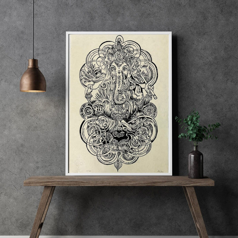 Ganesha Linoldruck | Indischer Elefantengott | besondere Geschenkidee | handgemachter Druck | weltweiter Versand | Himalaya Papier DIN A3