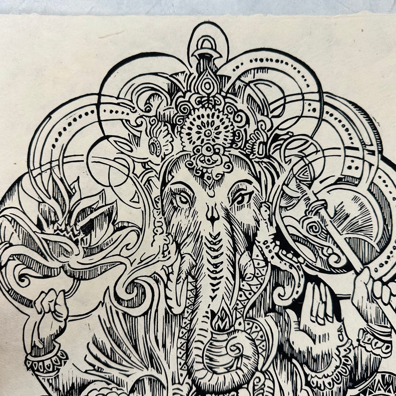 Ganesha Linoldruck | Indischer Elefantengott | besondere Geschenkidee | handgemachter Druck | weltweiter Versand | Himalaya Papier DIN A3