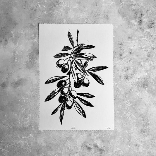 Olivenzweig Linoldruck