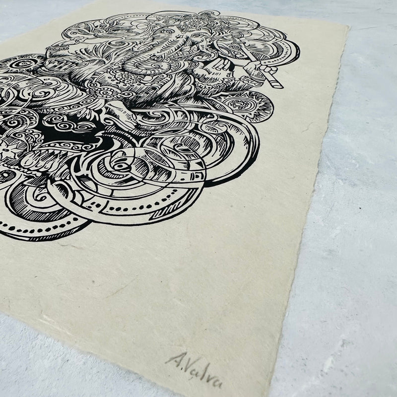 Ganesha Linoldruck | Indischer Elefantengott | besondere Geschenkidee | handgemachter Druck | weltweiter Versand | Himalaya Papier DIN A3