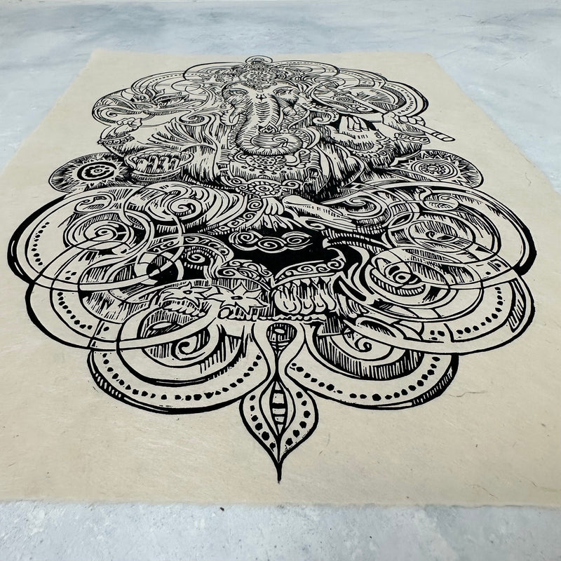 Ganesha Linoldruck | Indischer Elefantengott | besondere Geschenkidee | handgemachter Druck | weltweiter Versand | Himalaya Papier DIN A3