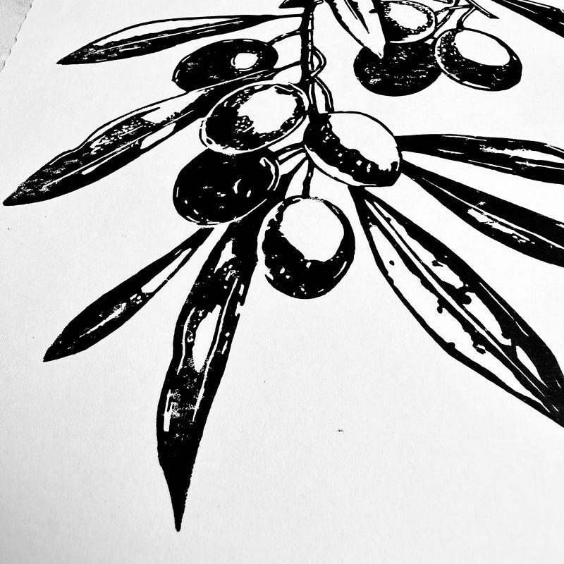 Olivenzweig Linoldruck | detailreicher Linolschnitt DIN A4 | mediterrane Wanddekoration | handgemachter Druck | Geschenkidee