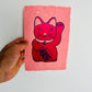 Winkekatze Linoldruck | Maneki-Neko Japan Glücksbringer | handgemachter Druck 15x21 cm | kleine Geschenkidee | weltweit kostenloser Versand