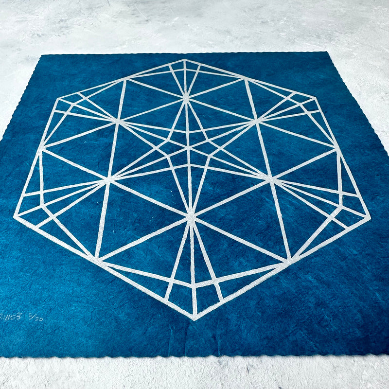 Kasane-rindõ Linoldruck | japanisches Muster Kumiko | handgemachter Druck | Linolschnitt 25x25cm | kleine Geschenkidee | kostenloser Versand