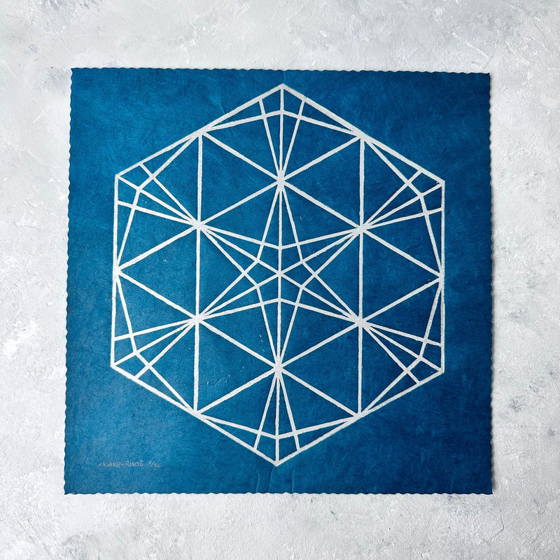 Kasane-rindõ Linoldruck | japanisches Muster Kumiko | handgemachter Druck | Linolschnitt 25x25cm | kleine Geschenkidee | kostenloser Versand