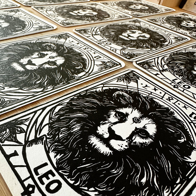 Sternzeichen Löwe Linoldruck