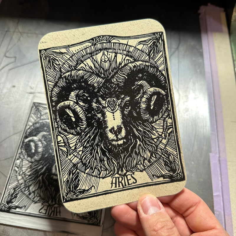 Sternzeichen Widder Linoldruck