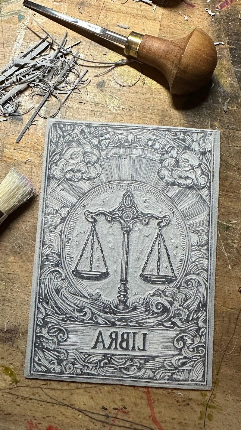 Sternzeichen Waage Linoldruck