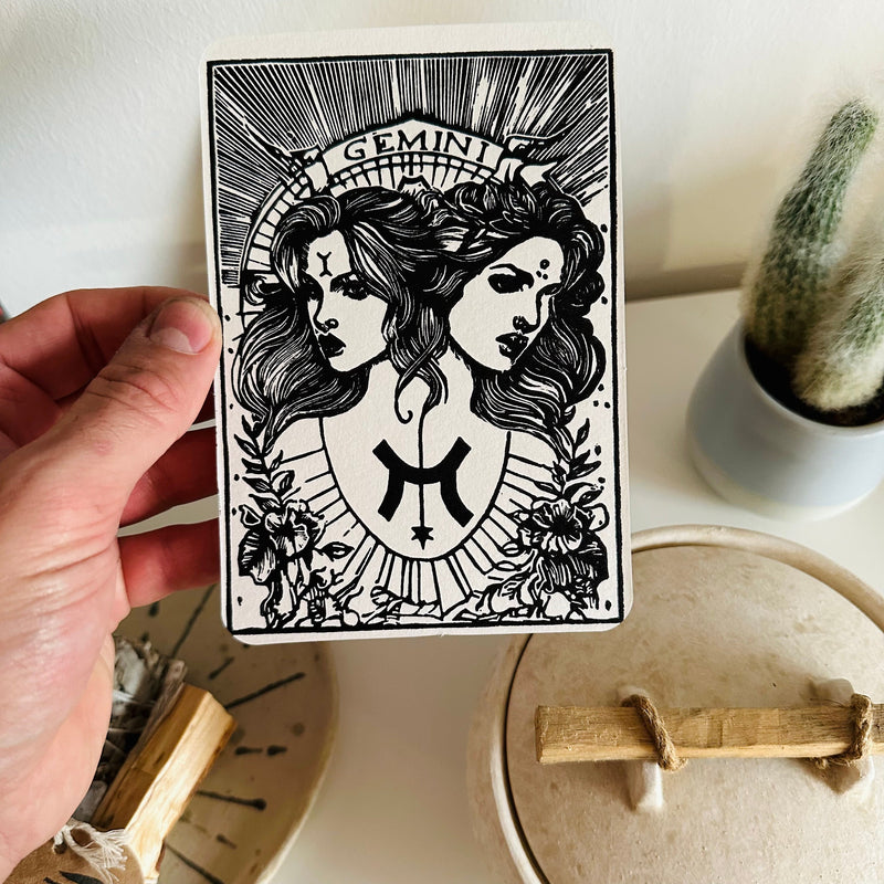Sternzeichen Zwillinge Linoldruck