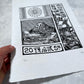 Japanische Briefmarke Fuji Linoldruck | handgemachter Druck | Vintage Linolschnitt | Japan Kanji Schriftzeichen | Wanddeko Geschenkidee