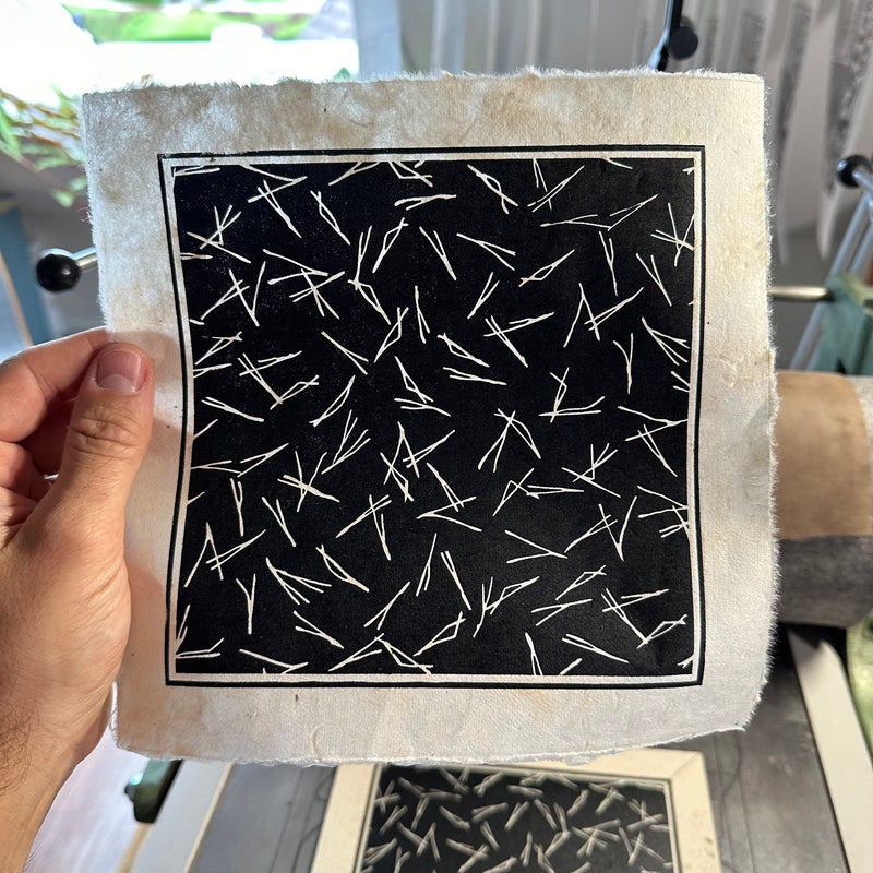 Matsuba Linoldruck | japanisches Muster 21x21 cm | detailreicher Druck Kiefernadeln | besondere Geschenkidee | weltweit kostenloser Versand