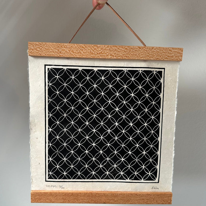 Shippo Linoldruck | japanisches Muster 21x21 cm | handgemachter Druck auf Himalaya Papier | besondere Geschenkidee | kostenloser Versand