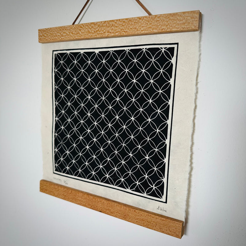 Shippo Linoldruck | japanisches Muster 21x21 cm | handgemachter Druck auf Himalaya Papier | besondere Geschenkidee | kostenloser Versand
