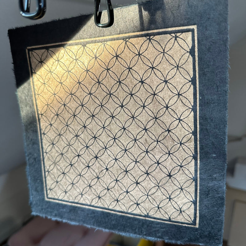 Shippo Linoldruck Gold & Schwarz | japanisches Muster 21x21 cm | handgemachter Druck auf Himalaya Papier | besondere Geschenkidee
