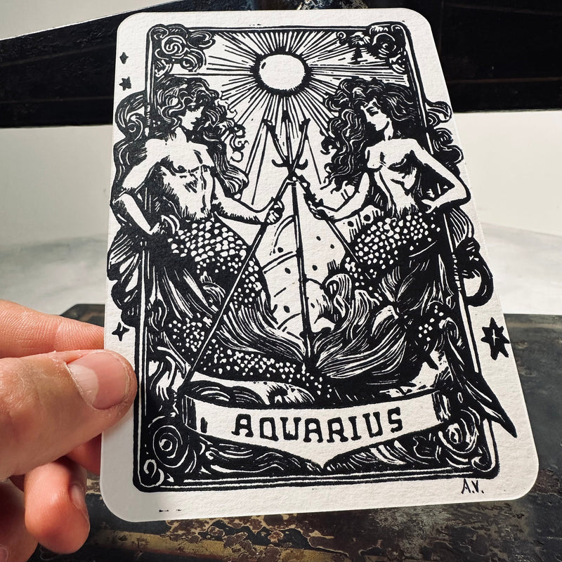 Sternzeichen Wassermann Linoldruck