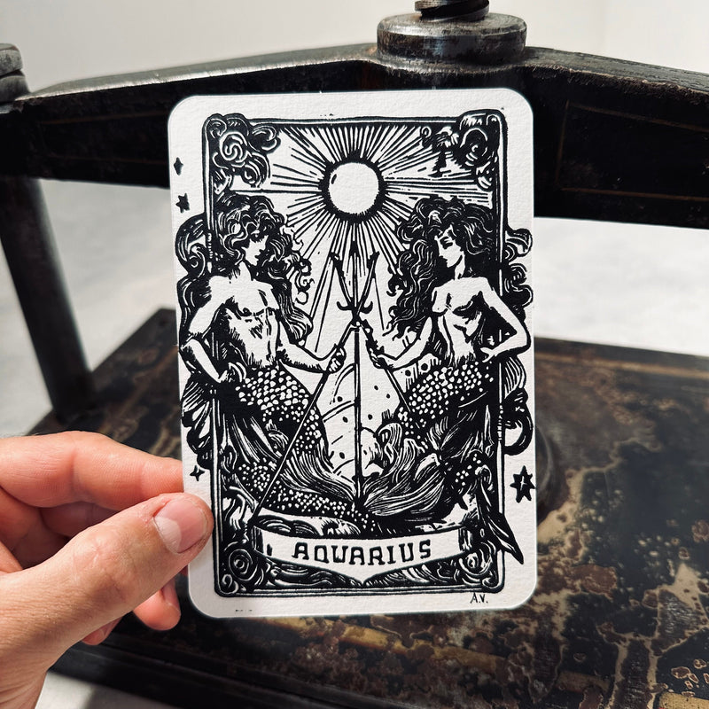 Sternzeichen Wassermann Linoldruck