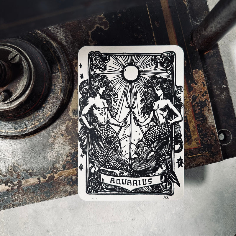 Sternzeichen Wassermann Linoldruck