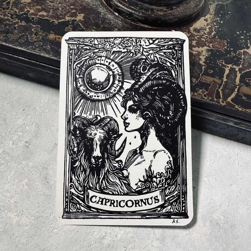 Sternzeichen Steinbock Linoldruck