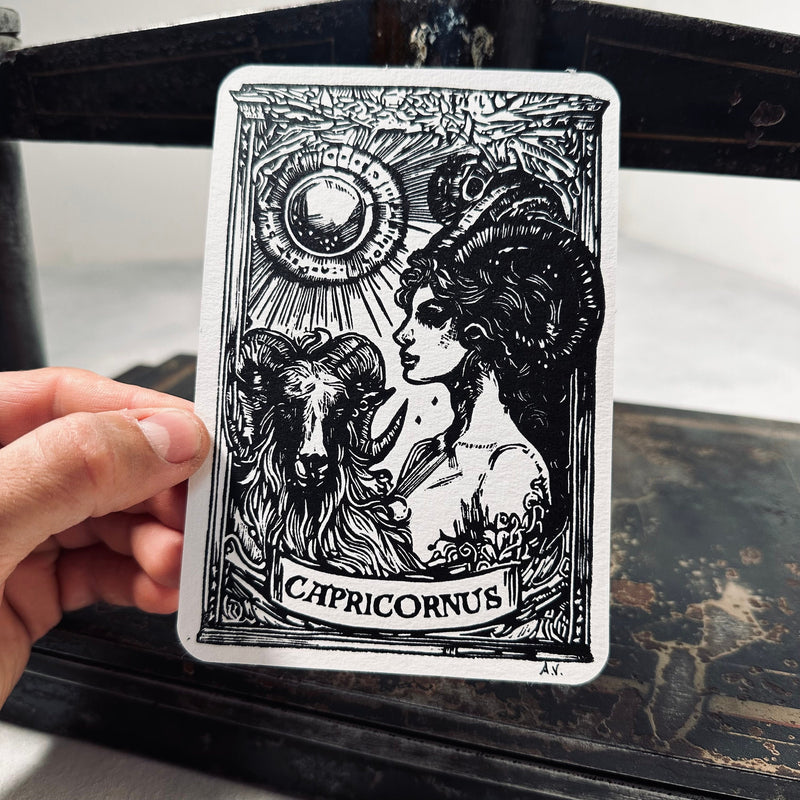 Sternzeichen Steinbock Linoldruck