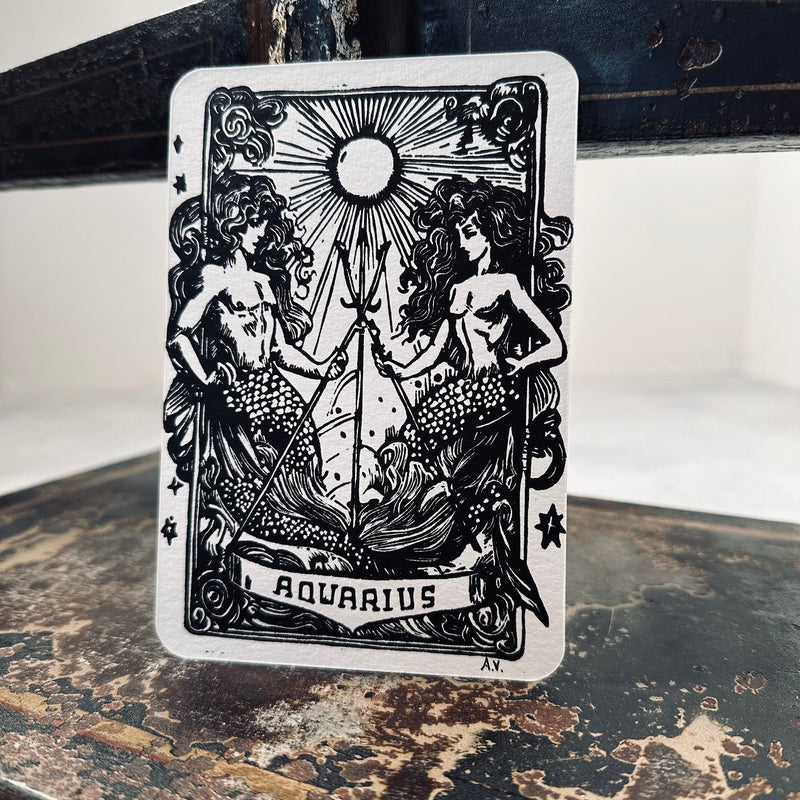 Sternzeichen Wassermann Linoldruck