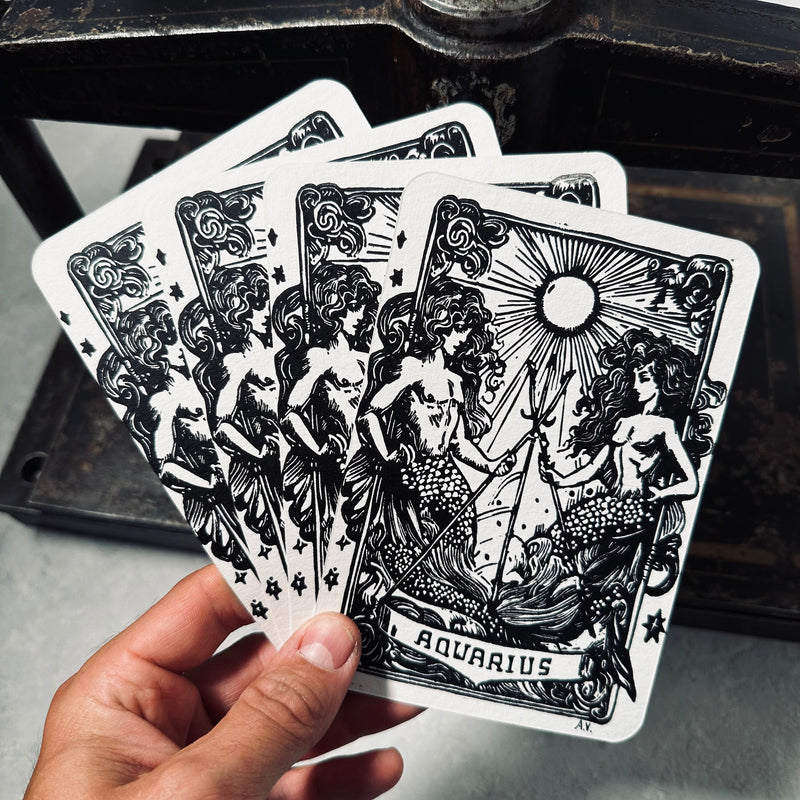 Sternzeichen Wassermann Linoldruck