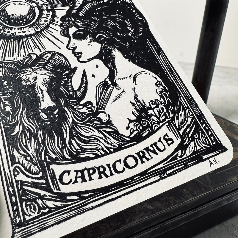Sternzeichen Steinbock Linoldruck