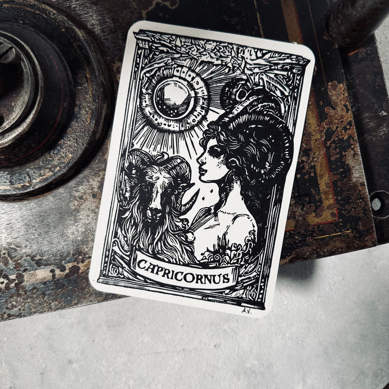 Sternzeichen Steinbock Linoldruck