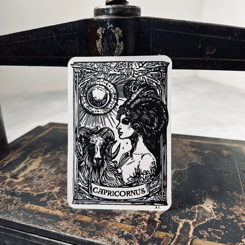 Sternzeichen Steinbock Linoldruck