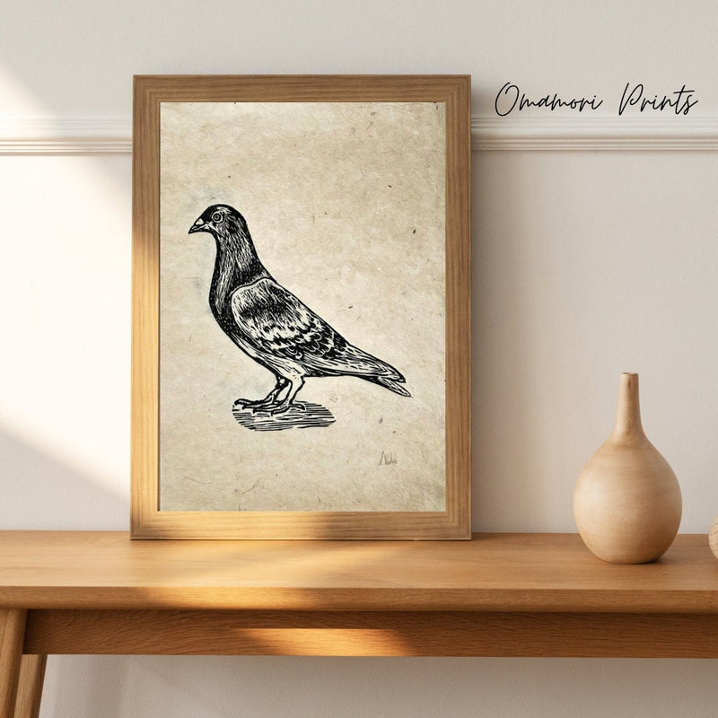 Stadttaube Linoldruck schwarz | detailreicher Linolschnitt DIN A4 | handgemachter Druck | besondere Geschenkidee | Himalaya-Papier