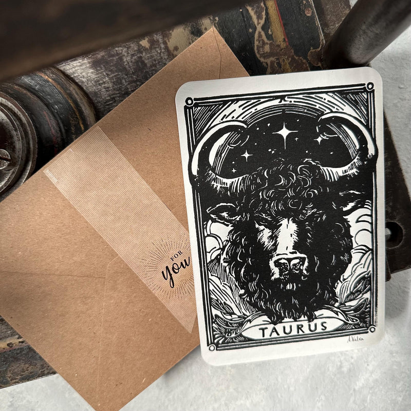 Sternzeichen Stier Linoldruck