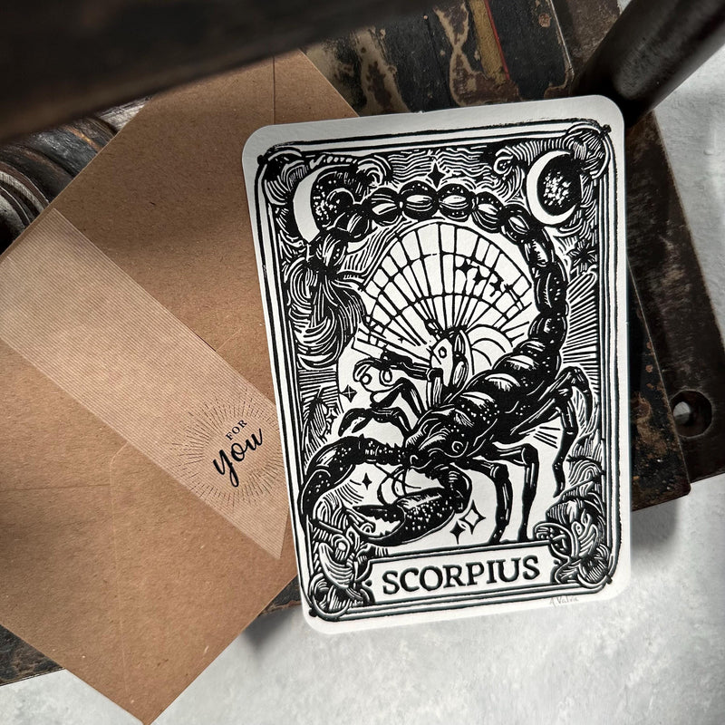 Sternzeichen Skorpion Linoldruck