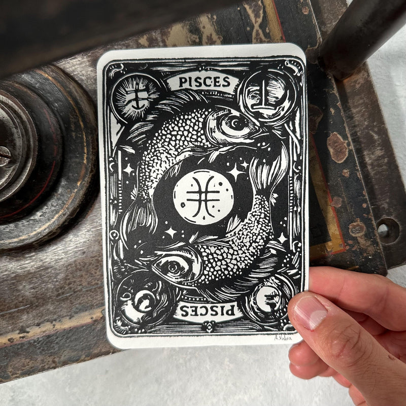 Sternzeichen Fische Linoldruck