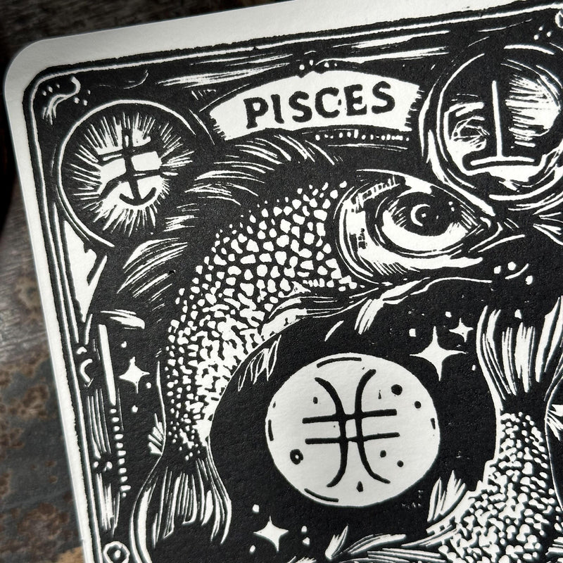 Sternzeichen Fische Linoldruck