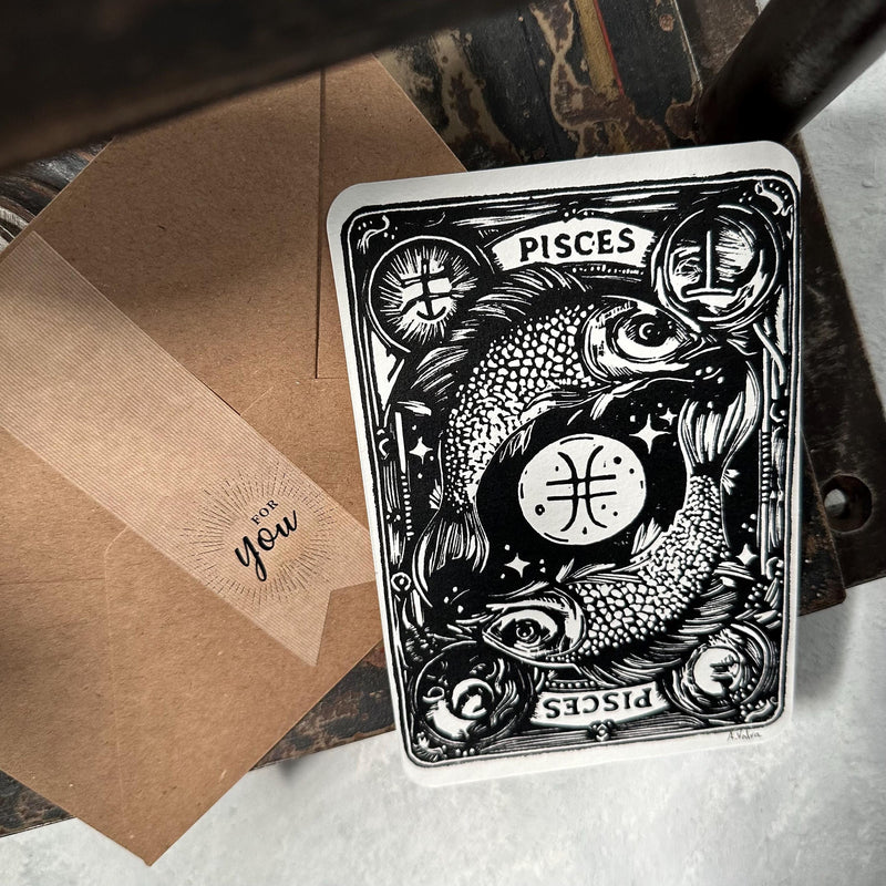 Sternzeichen Fische Linoldruck