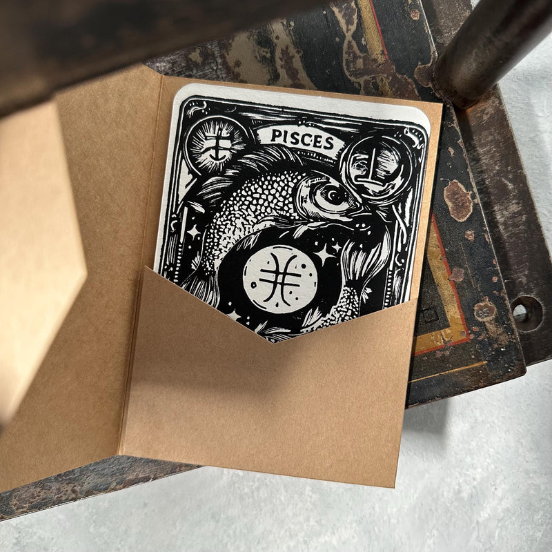 Sternzeichen Fische Linoldruck